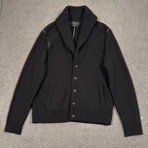 Rag & Bone Cardigan Sweater Mens Large Black White Cotton Shawl Collar Pockets
